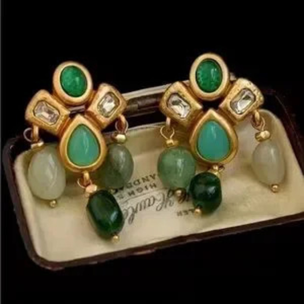 Verdant Opaline Gilded Suspended Earrings
